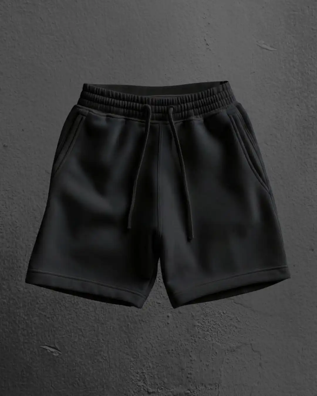 Flat Lay of M4S Solids Black Unisex Terry Shorts Flat Lay of M4S Solids Black Unisex Terry Shorts