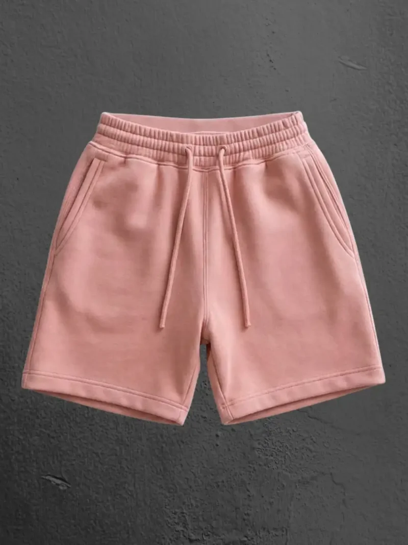 Flat Lay of M4S Solids Flamingo Unisex Terry Shorts