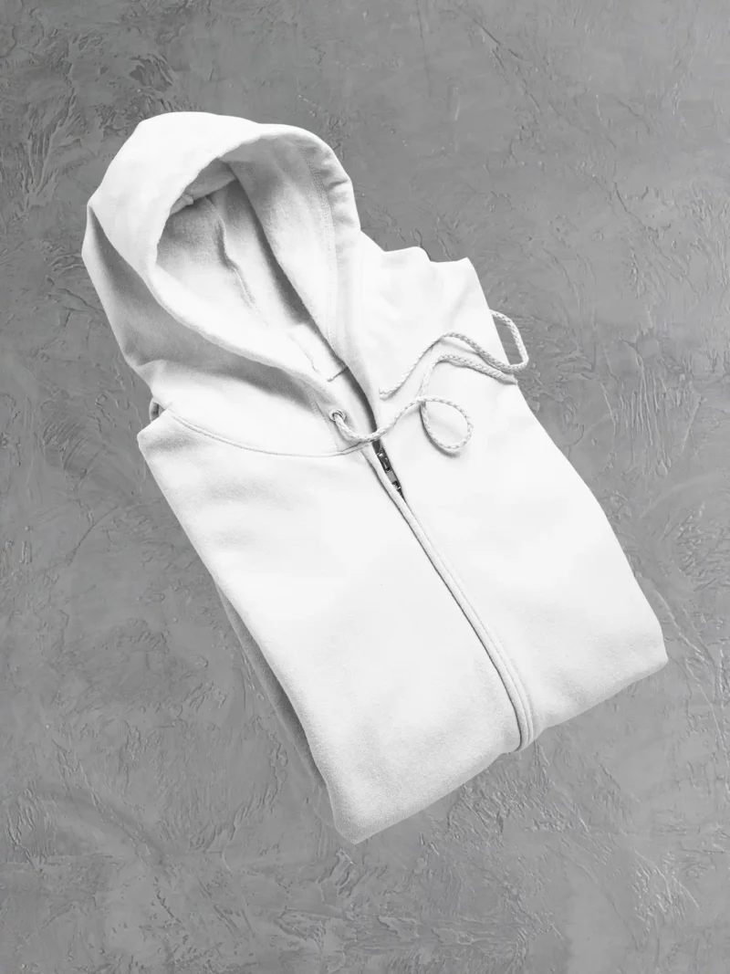 Front Flat Lay of Folded M4S Solids White Unisex Zip Hoodie