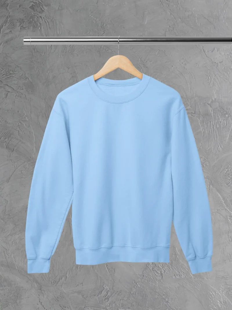 M4S Solids Baby Blue Unisex Sweatshirt placed on a hanger