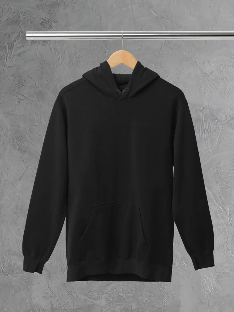 M4S Solids Black Terry Pullover Hoodie placed on a hanger