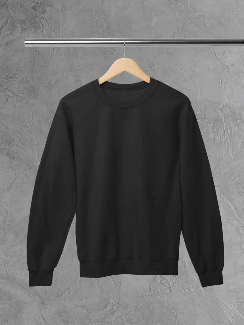 M4S Solids Black Unisex Sweatshirt placed on a hanger