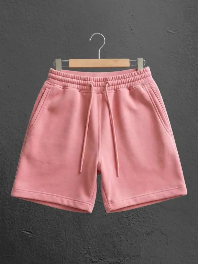 M4S Solids Flamingo Unisex Terry Shorts on a hanger