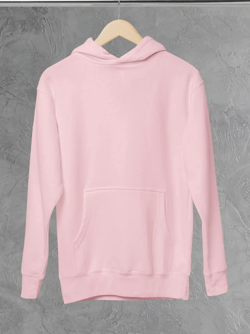 M4S Solids Light Pink Unisex Pullover Hoodie placed on a hanger