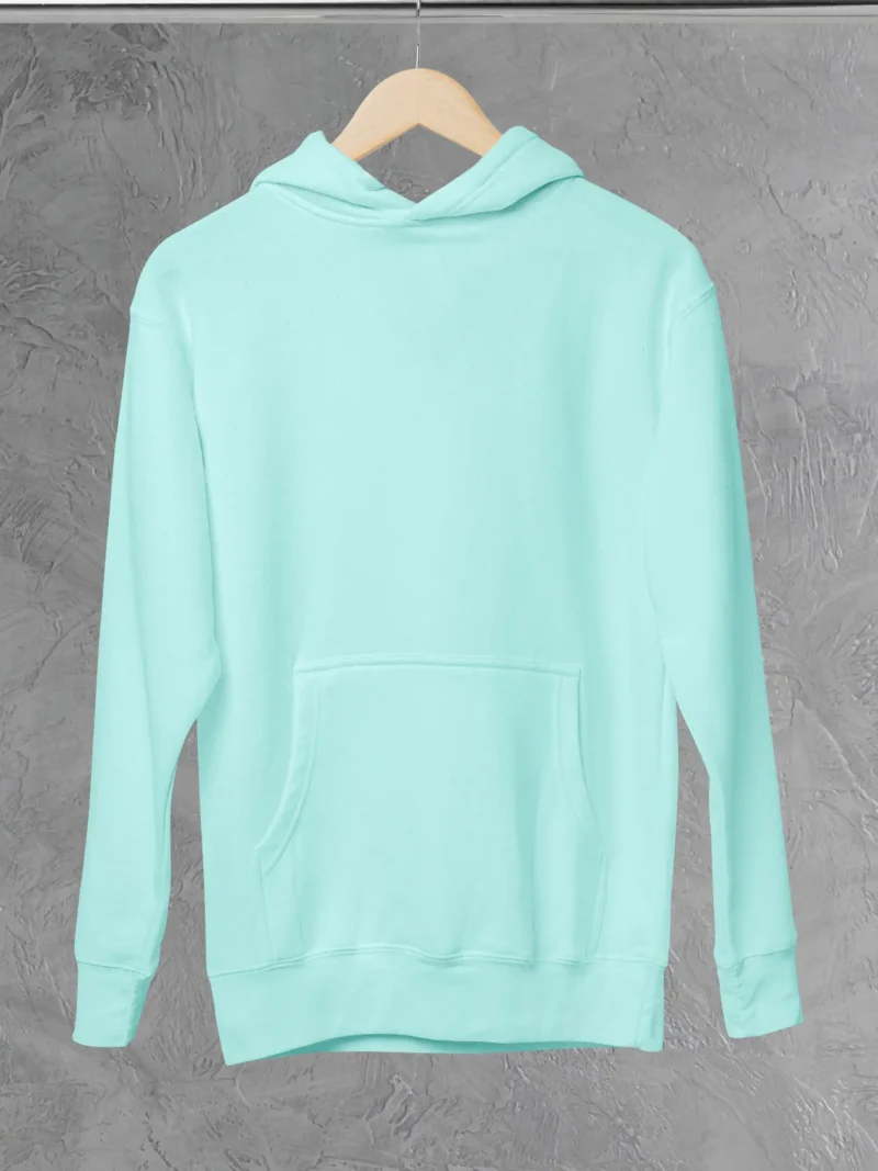 M4S Solids Mint Unisex Pullover Hoodie placed on a hanger