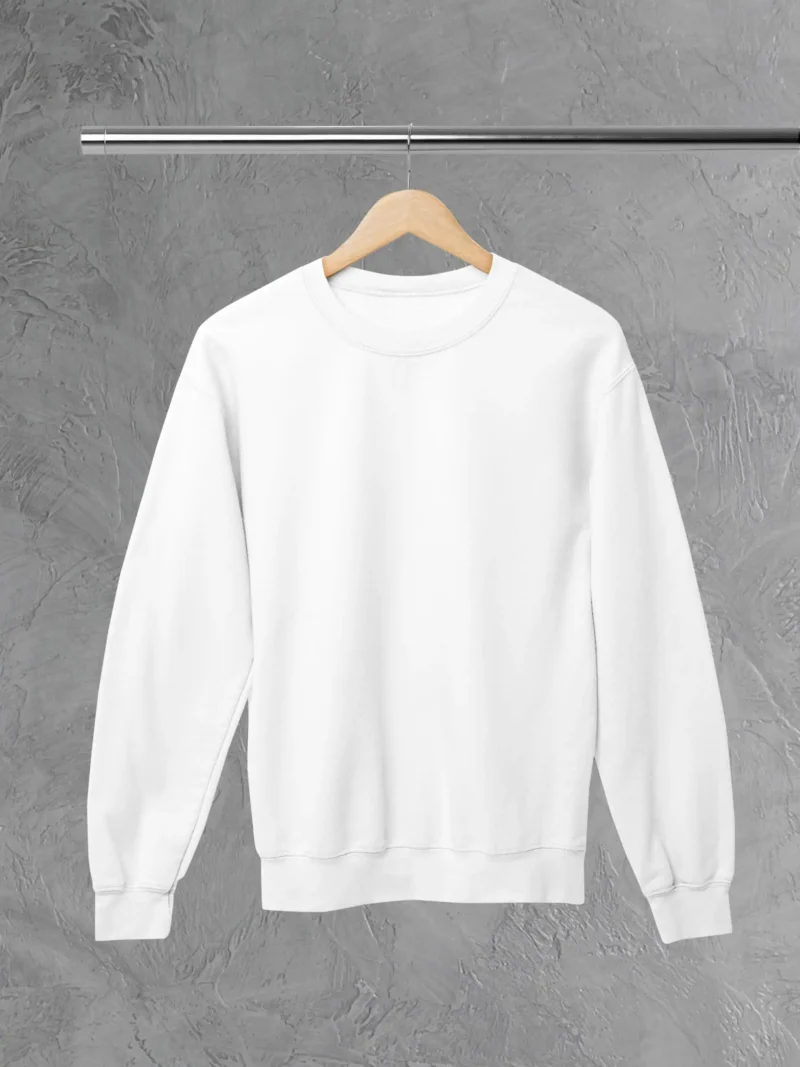 M4S Solids White Unisex Sweatshirt placed on a hanger