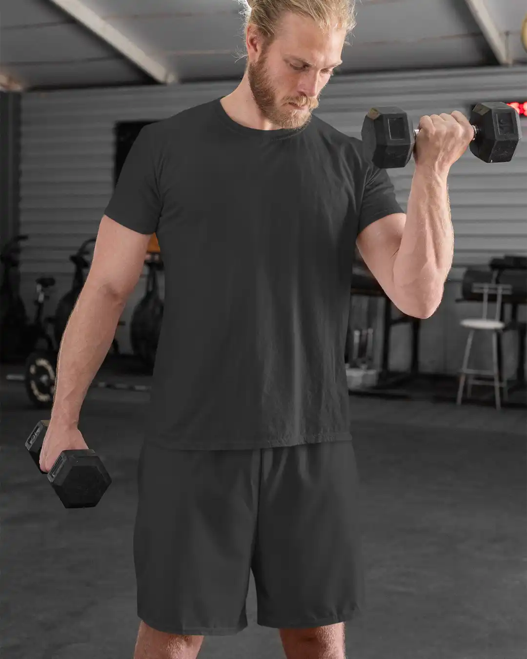 Man wearing M4S Solids Black Unisex Terry Shorts Man wearing M4S Solids Black Unisex Terry Shorts