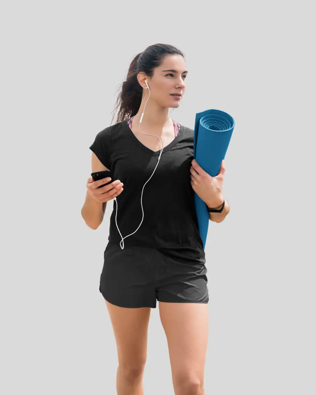 Woman wearing M4S Solids Black Unisex Terry Shorts in a studio Woman wearing M4S Solids Black Unisex Terry Shorts in a studio