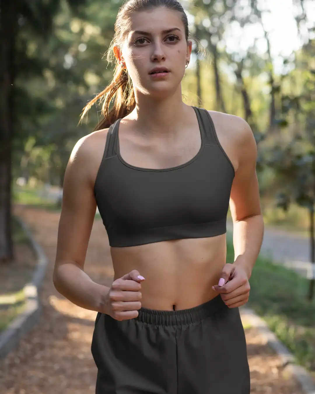 Woman wearing M4S Solids Black Unisex Terry Shorts Woman wearing M4S Solids Black Unisex Terry Shorts