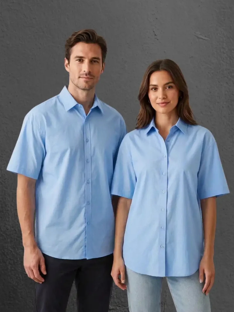 Couple wearing M4S Solids Baby Blue Unisex Oversized Shirt