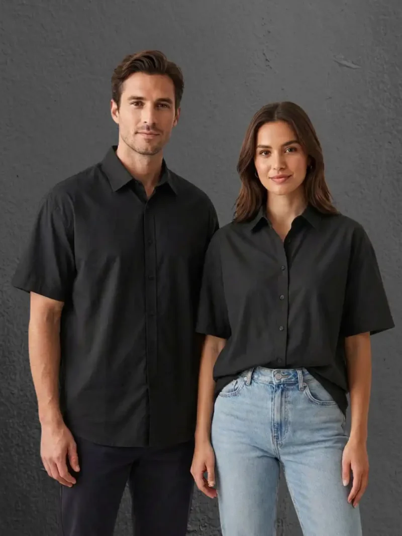 Couple wearing M4S Solids Black Unisex Oversized Shirt