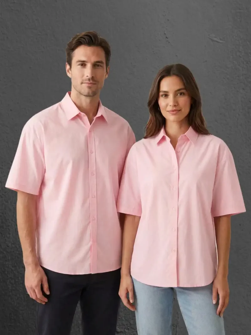 Couple wearing M4S Solids Light Pink Unisex Oversized Shirt