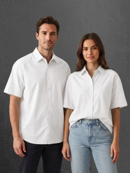Couple wearing M4S Solids White Unisex Oversized Shirt