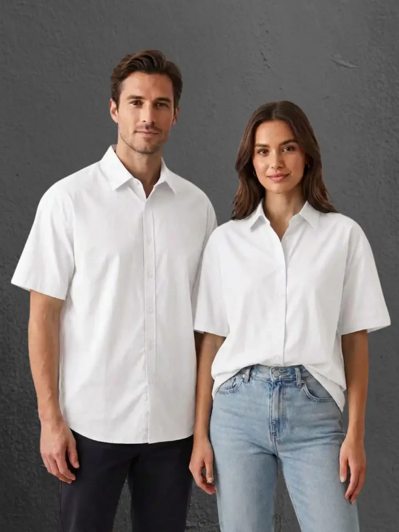 Couple wearing M4S Solids White Unisex Oversized Shirt