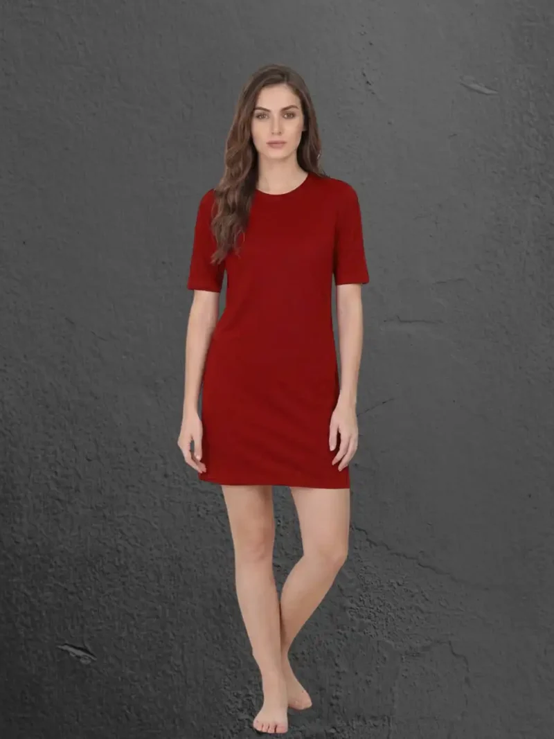 Female model wearing M4S Solids Red T-Shirt Dress 2