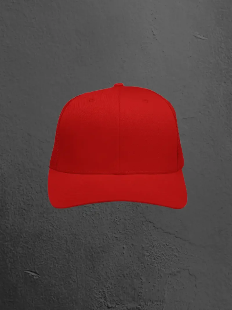 Front profile of M4S Solids Red Unisex Classic Trucker Cap