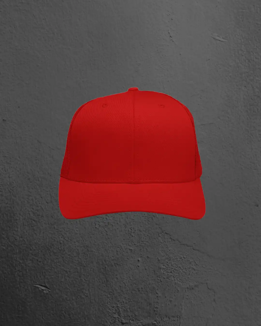Front profile of M4S Solids Red Unisex Classic Trucker Cap Front profile of M4S Solids Red Unisex Classic Trucker Cap