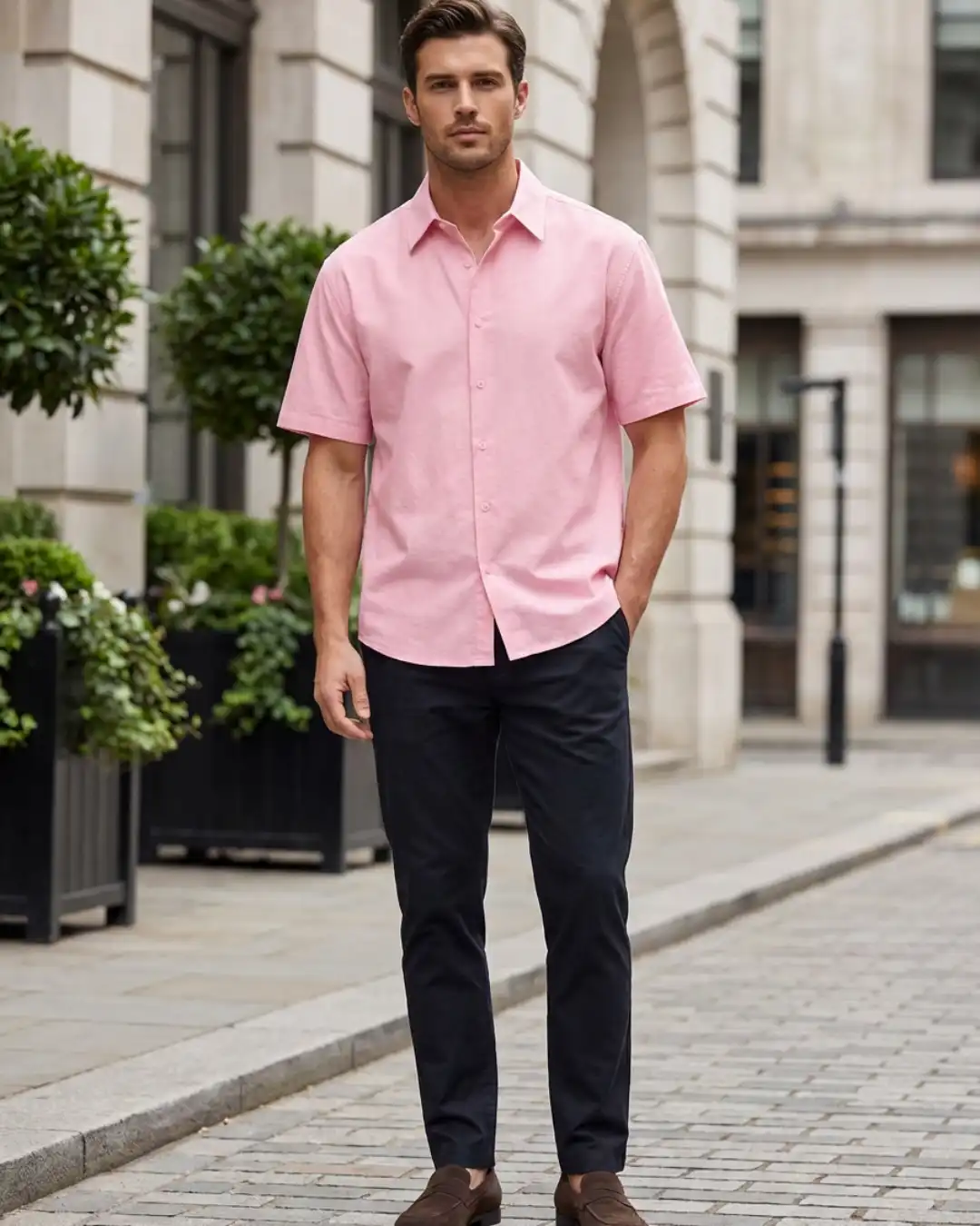 Man wearing M4S Solids Light Pink Unisex Oversized Shirt outdoors Man wearing M4S Solids Light Pink Unisex Oversized Shirt outdoors