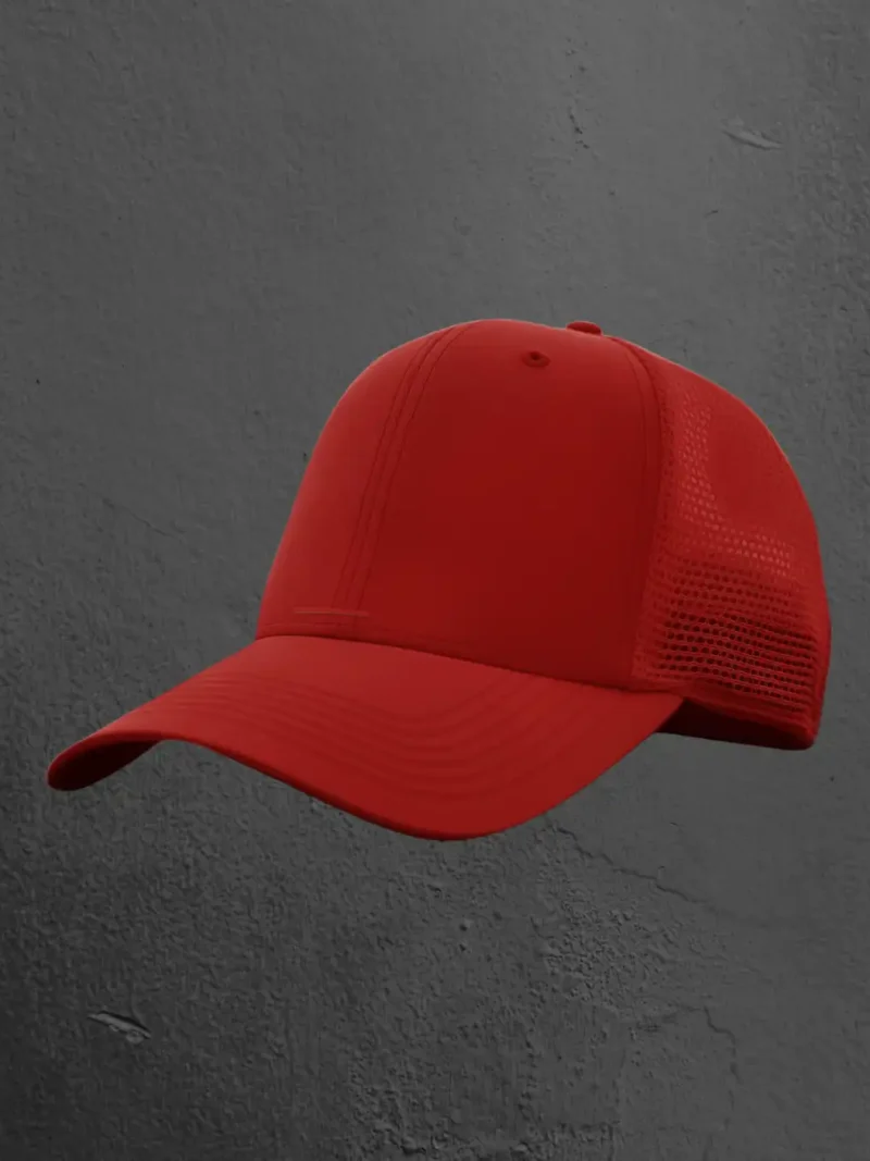 Side profile of M4S Solids Red Unisex Classic Trucker Cap