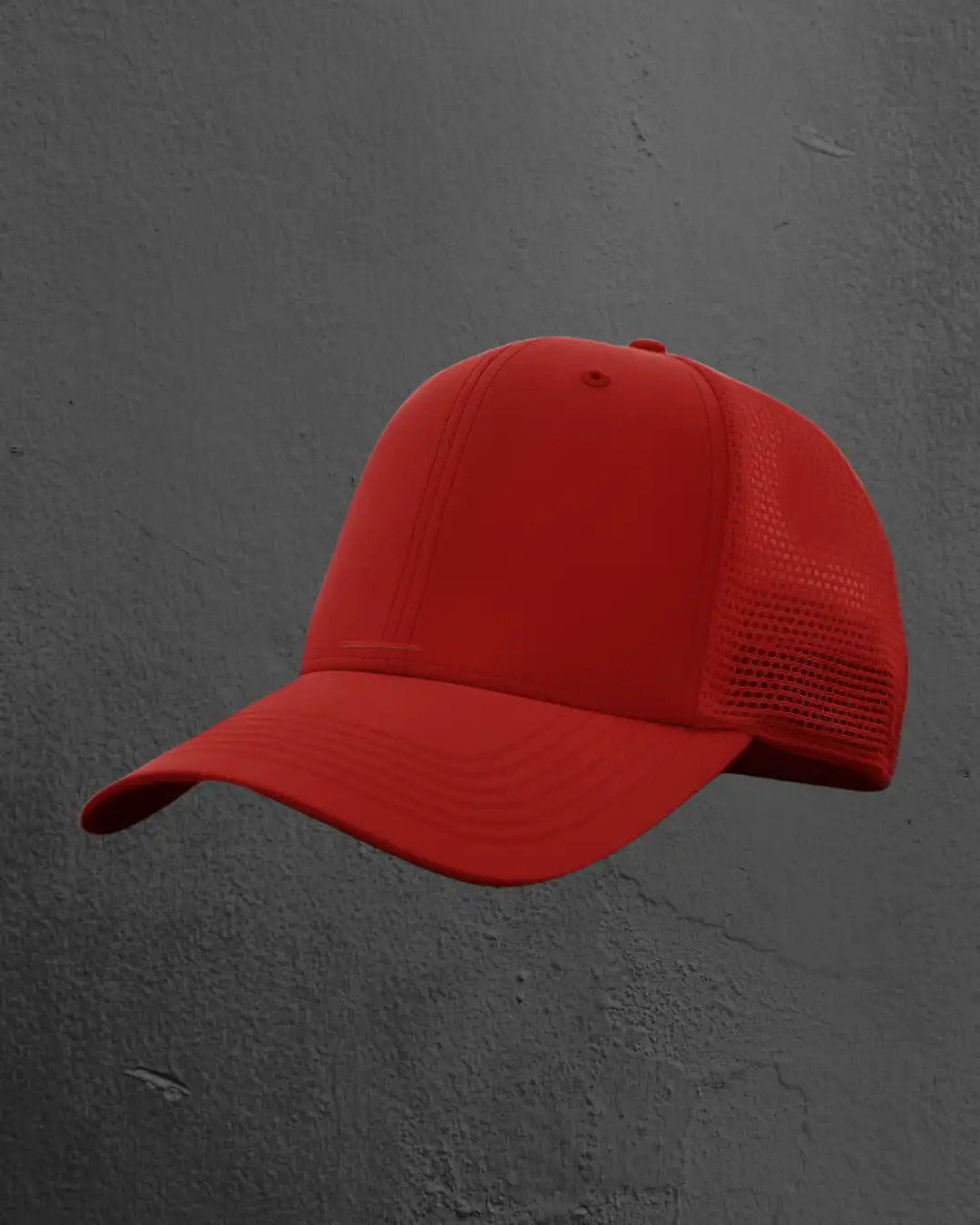 Side profile of M4S Solids Red Unisex Classic Trucker Cap Side profile of M4S Solids Red Unisex Classic Trucker Cap