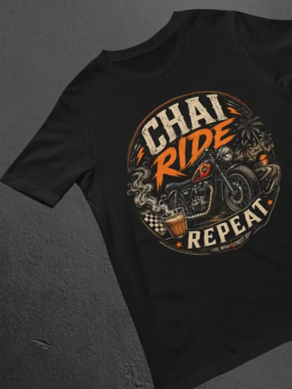 Flat Lay of Chai Ride Repeat Black Classic Tee