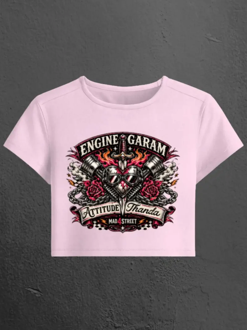 Flat Lay of Engine Garam Attitude Thanda Light Pink Baby Tee