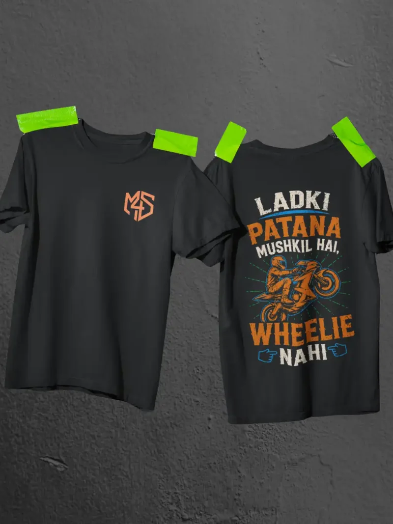 Flat Lay of Ladki Patana Mushkil Hai Black oversized Tee