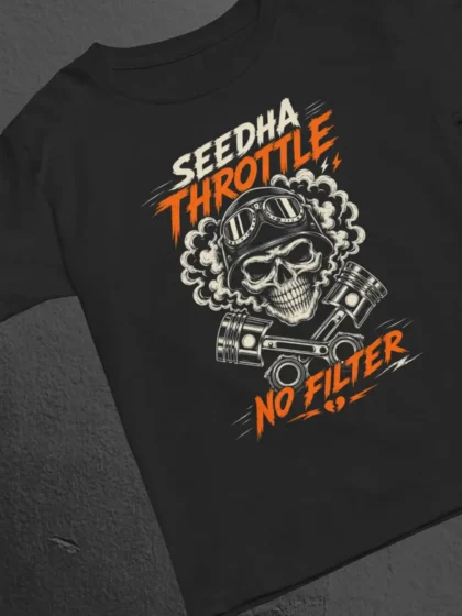 Flat Lay of Seedha Throttle No Filter Black Classic Tee