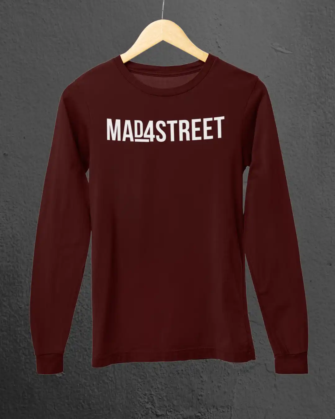 Front view of Aaj Ka Plan Bas Ride Maroon Full Sleeve Tee on an hanger Front view of Aaj Ka Plan Bas Ride Maroon Full Sleeve Tee on an hanger