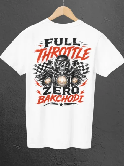 Full Throttle Zero Bakchodi White Oversized Tee on a Hanger