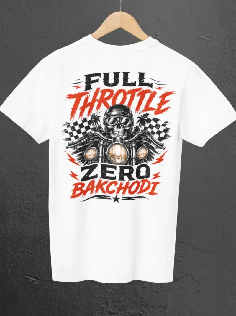 Full Throttle Zero Bakchodi White Oversized Tee on a Hanger