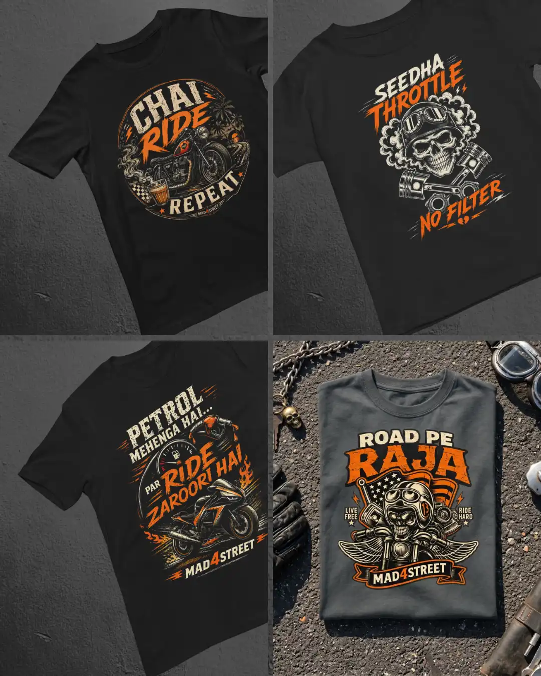 flat lay of M4S Full Throttle Combo tees flat lay of M4S Full Throttle Combo tees