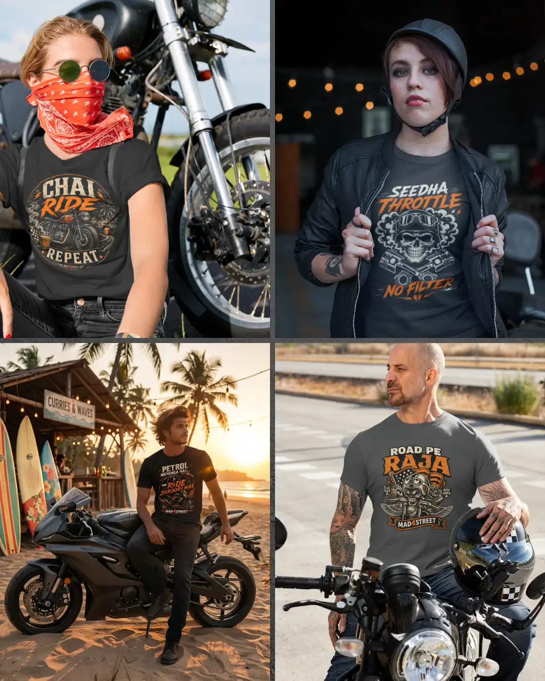 lifestyle shots of M4S Full Throttle Combo tees lifestyle shots of M4S Full Throttle Combo tees