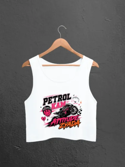 Flat Lay of Petrol Kam Attitude Zyada White Crop Tank