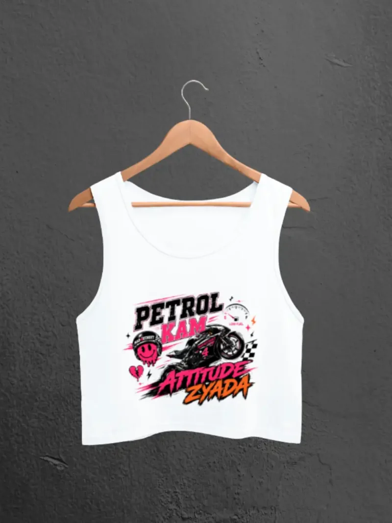 Flat Lay of Petrol Kam Attitude Zyada White Crop Tank