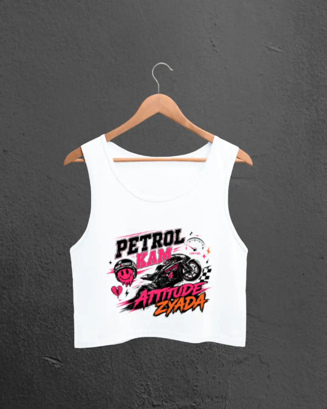 Flat Lay of Petrol Kam Attitude Zyada White Crop Tank Flat Lay of Petrol Kam Attitude Zyada White Crop Tank