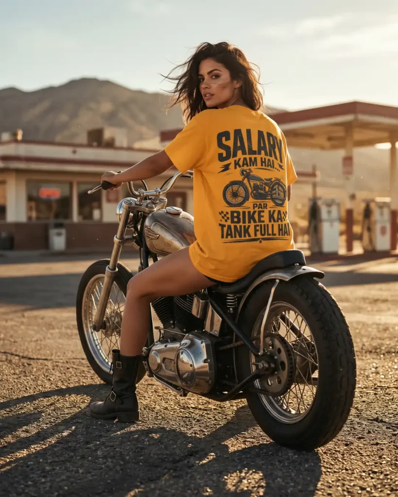 Lifestyle Shot of a Female in Tank Full Hai Golden Yellow Oversized Tee