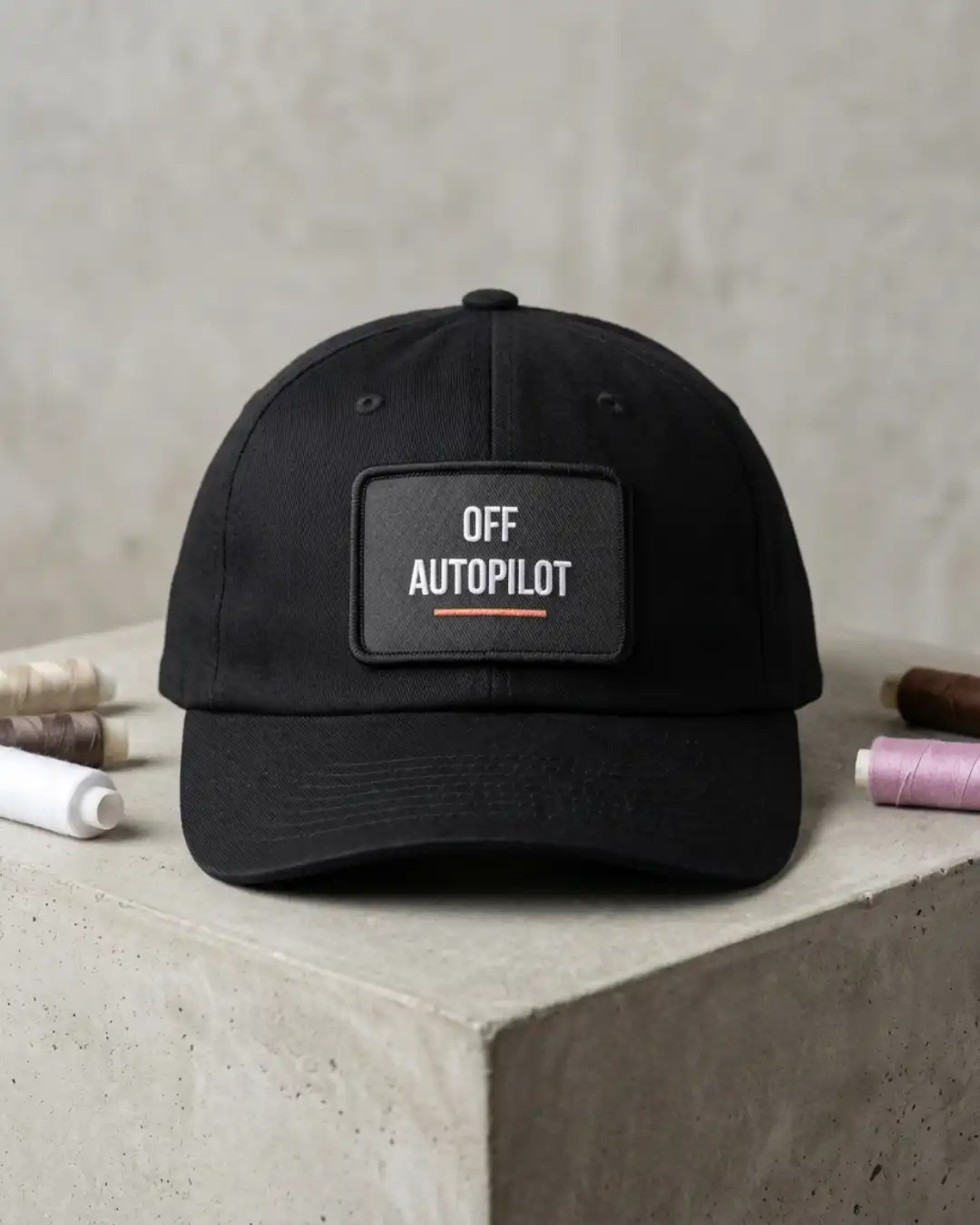 Off Autopilot Patch – Wear – Cap Off Autopilot patch applied to the front of a black cap