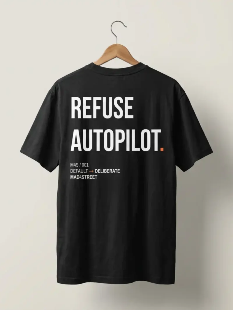 Back view of the black Refuse Autopilot Heavyweight Oversized Tee showing the Refuse Autopilot graphic