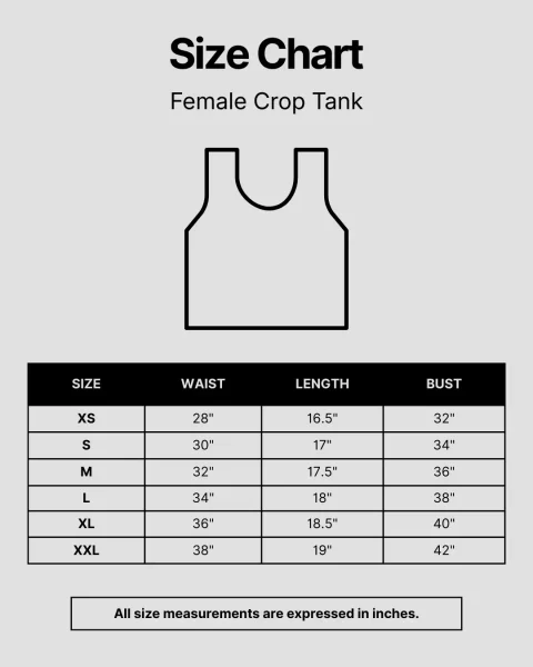 Female Crop Tank Size Chart