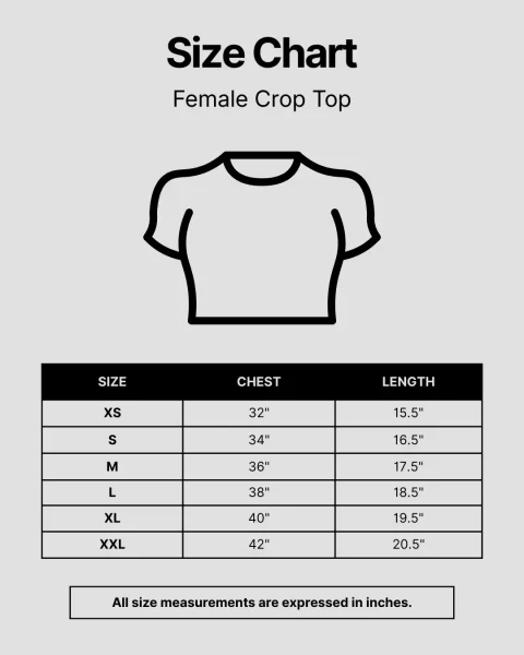 Female Crop Top Size Chart