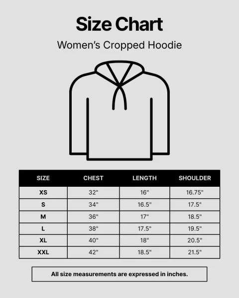 Female cropped hoodie size chart