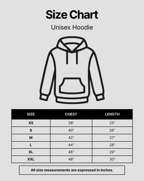 Unisex Hoodie size chart