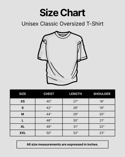 Unisex Oversized Classic T-shirt Size Chart