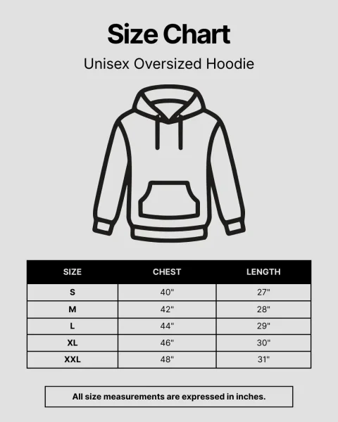 Unisex Oversized Hoodie size chart