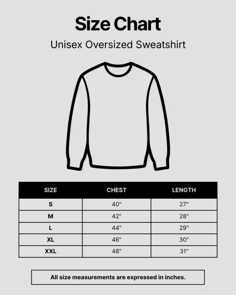 Unisex Oversized Sweatshirt size chart