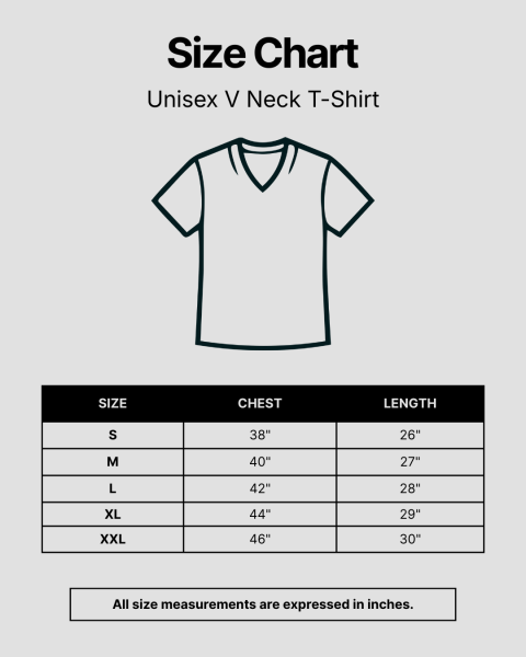 Unisex V Neck T-Shirt Size Chart