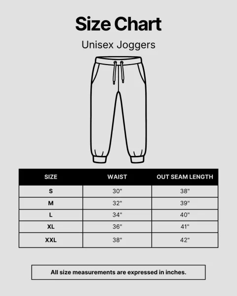 unisex joggers size chart