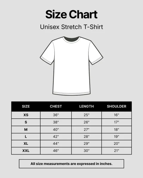 unisex strech t-shirt size chart
