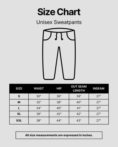 unisex sweatpants size chart